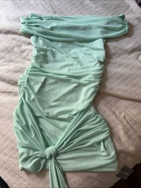 Missguided Strapless Mint Green Ruched Tie-Front Dress